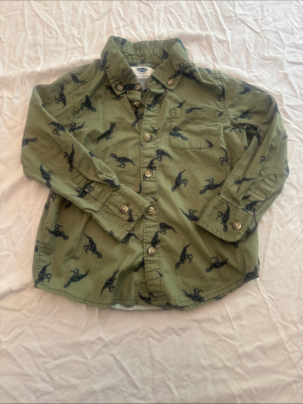 Old Navy 3T Olive Green Dinosaur Button-Down Shirt